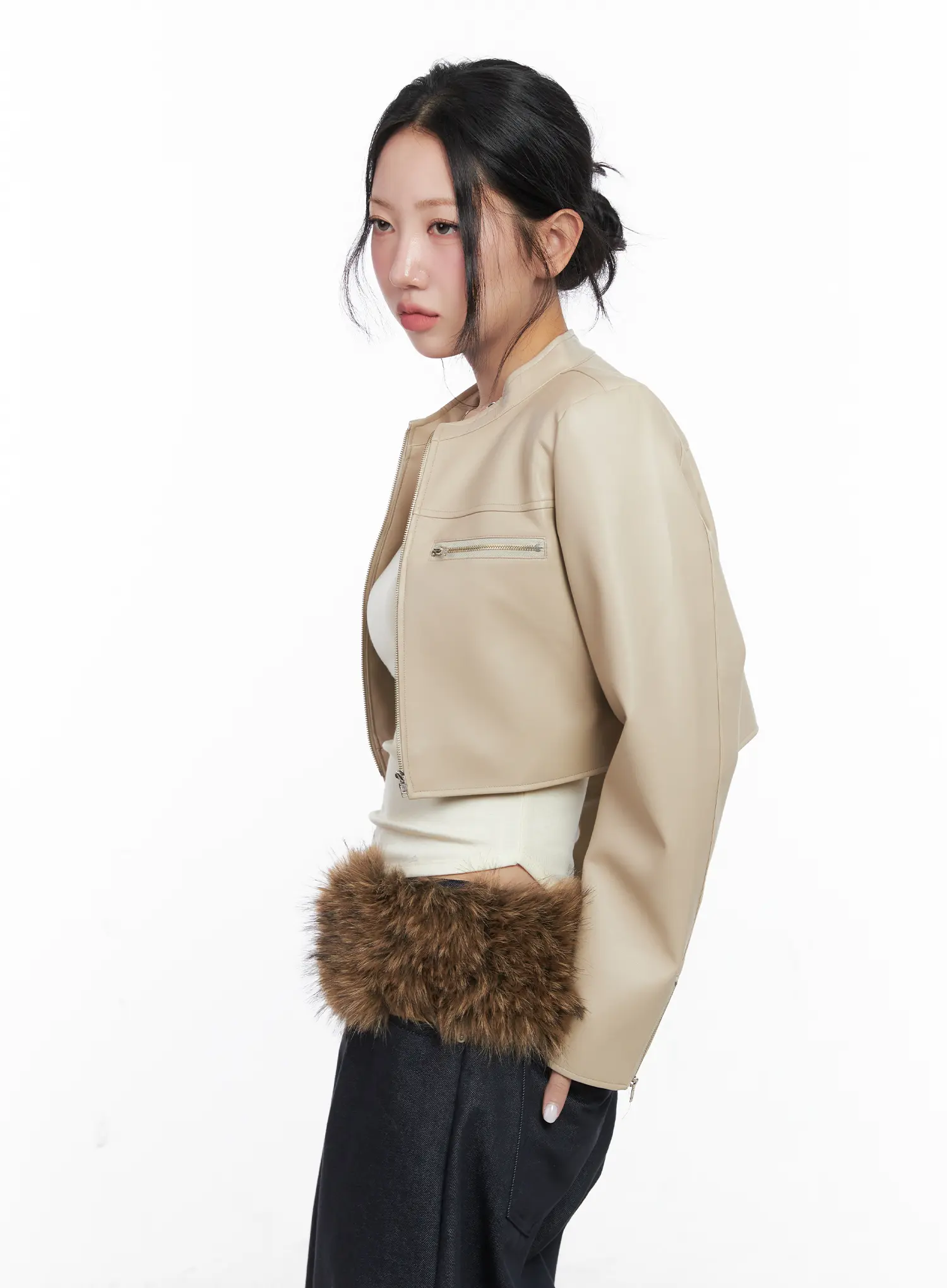 Cropped Faux Leather Jacket CN514 - Image 6