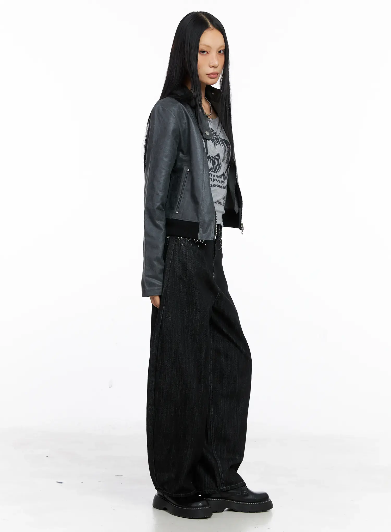 Cropped Faux Leather Jacket CS509 - Image 3