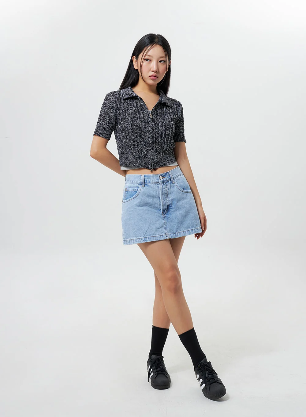 Cropped Knit Zip-Up CY325 - Image 10