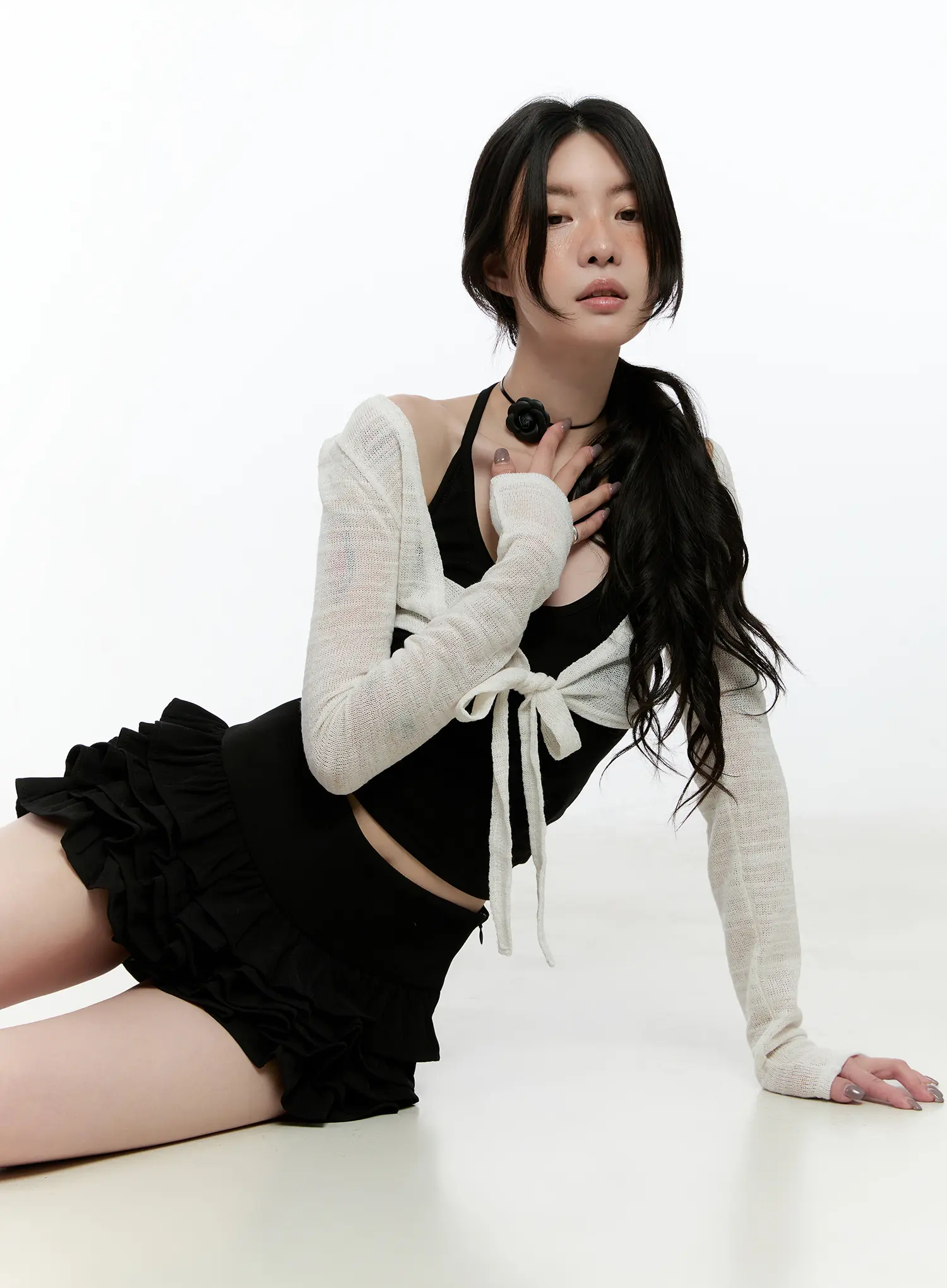 Cropped Sheer Wrap Cardigan CN517 - Image 2