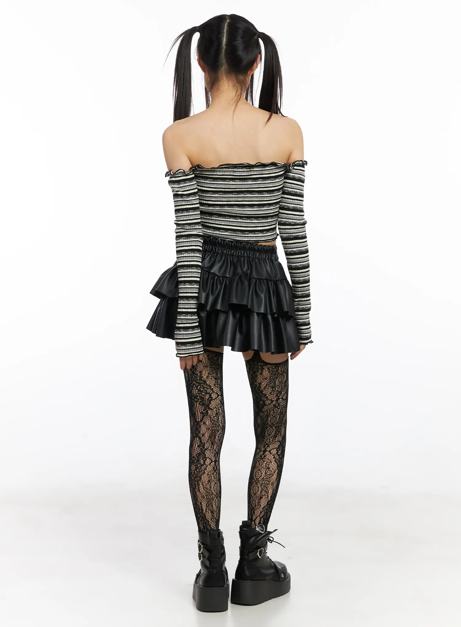 Cropped Striped Off-Shoulder Long Sleeve Top CD522 - Image 4