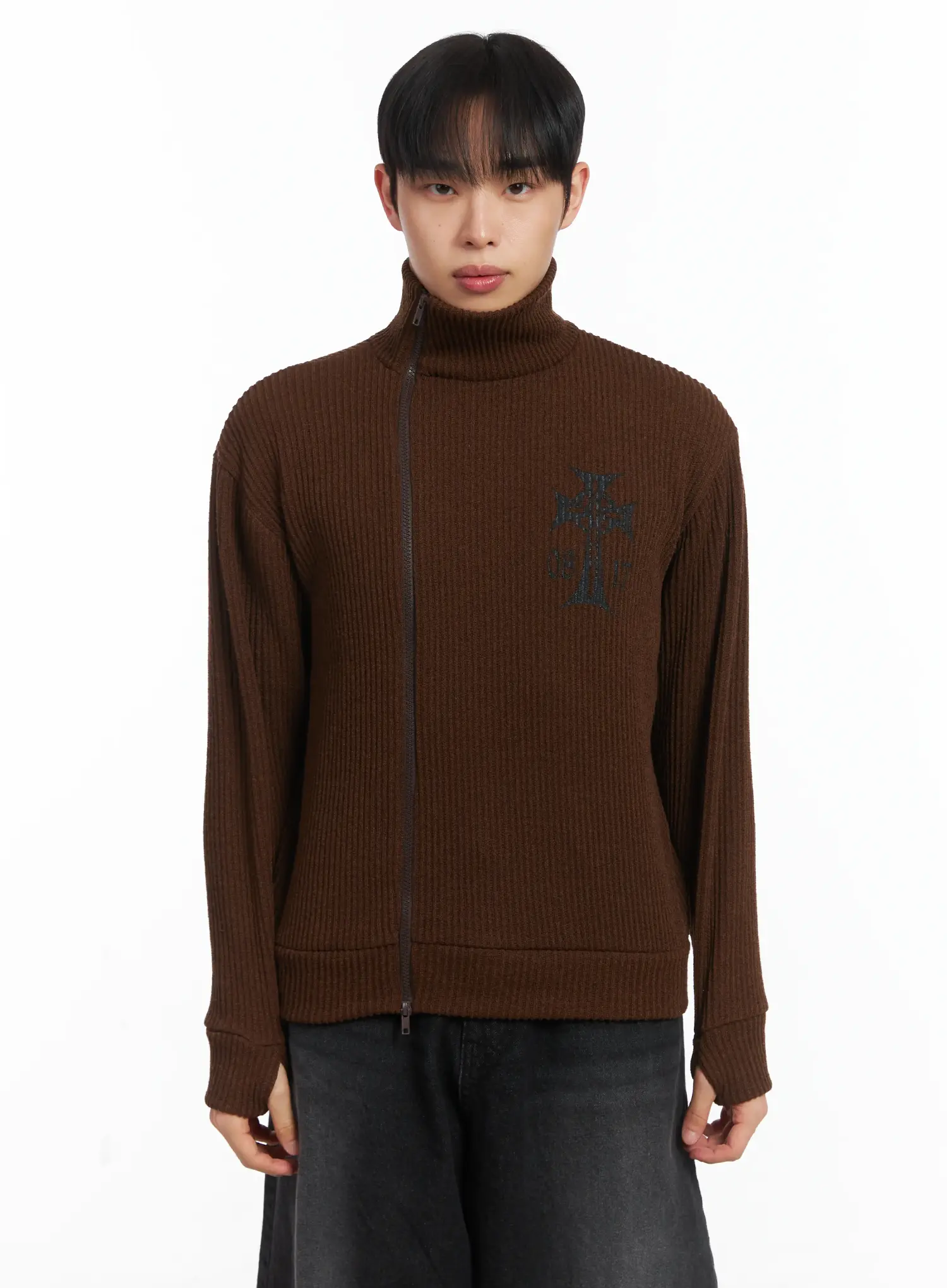 Cross Print High Neck Zip-Up Cardigan ID515 - Image 13