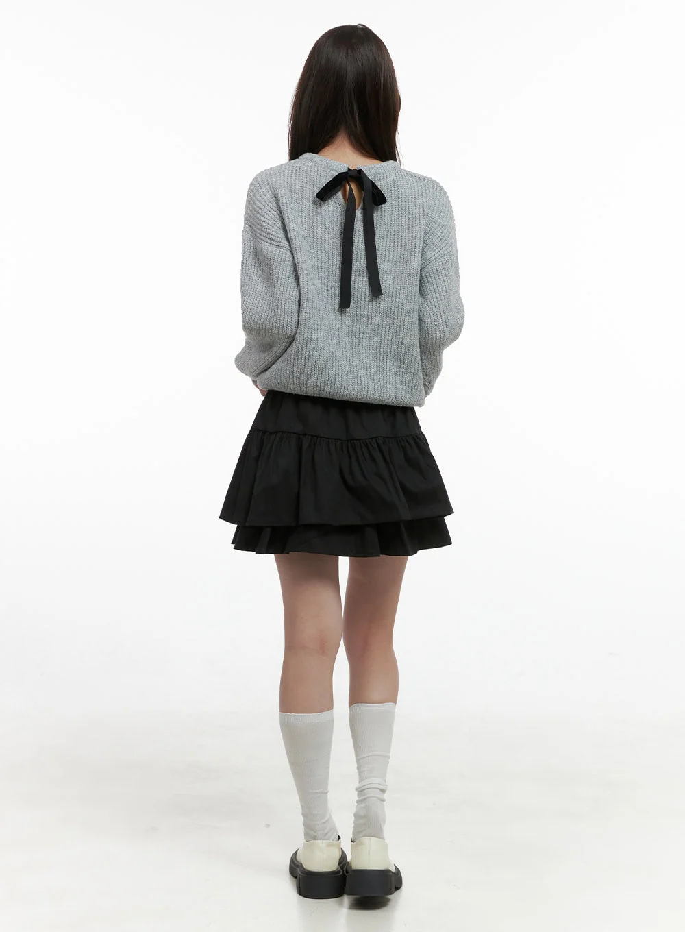 Cut Out Ribbon Trim Long Sleeve Top OS416 - Image 4