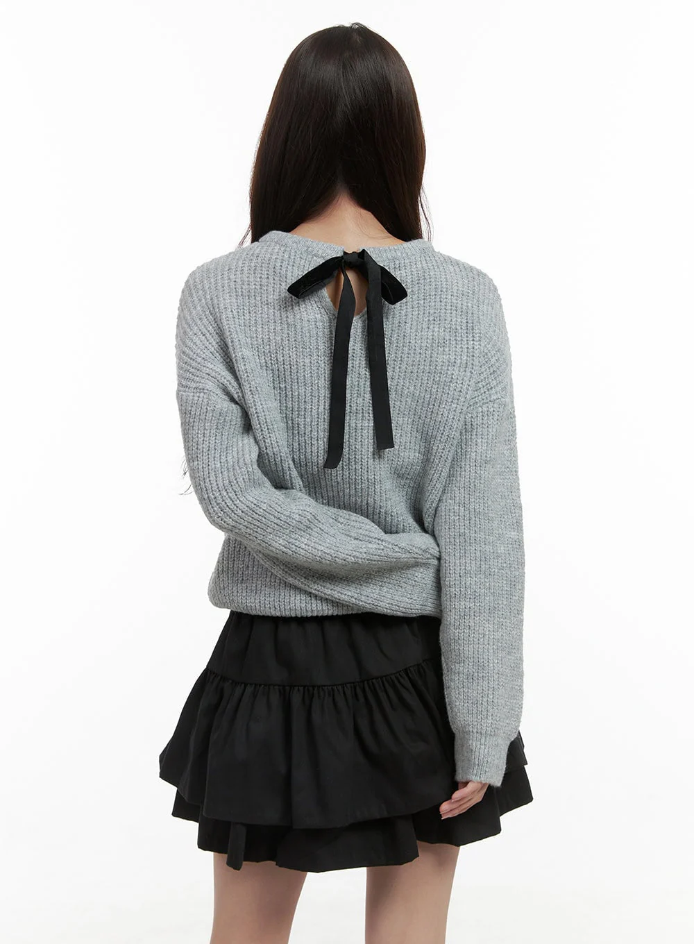 Cut Out Ribbon Trim Long Sleeve Top OS416 - Image 6