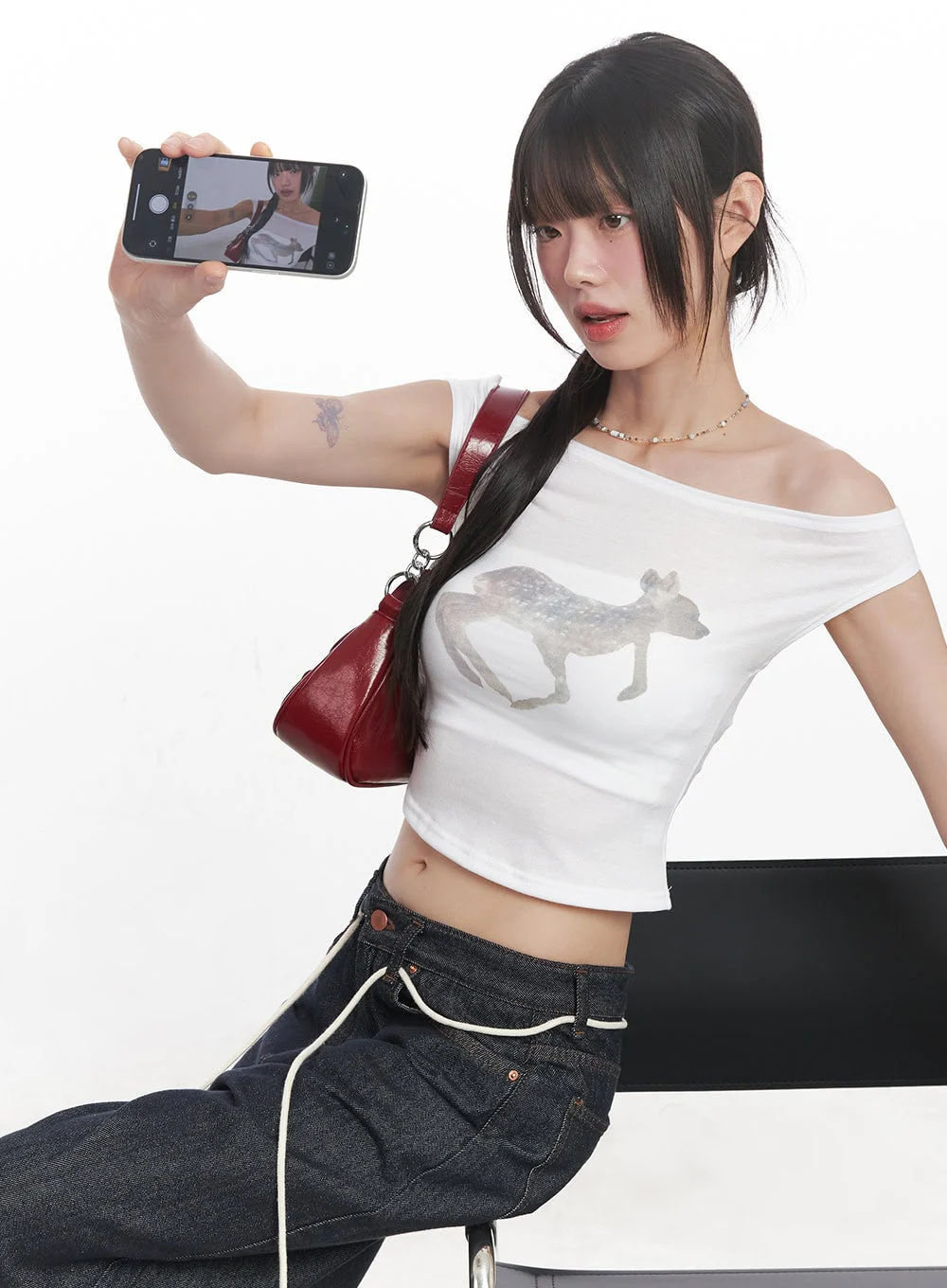 Cute Animal-Print Graphic Off-Shoulder Crop Top CY521 - Image 10