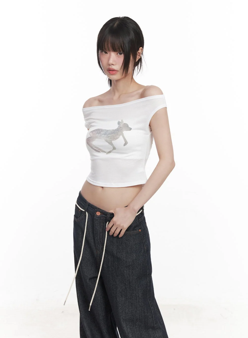 Cute Animal-Print Graphic Off-Shoulder Crop Top CY521 - Image 16