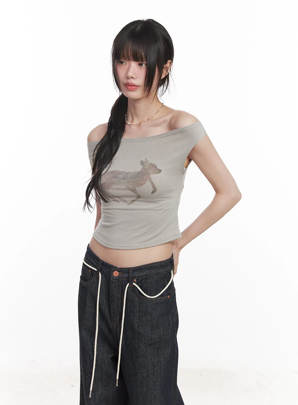 Cute Animal-Print Graphic Off-Shoulder Crop Top CY521 - Image 24