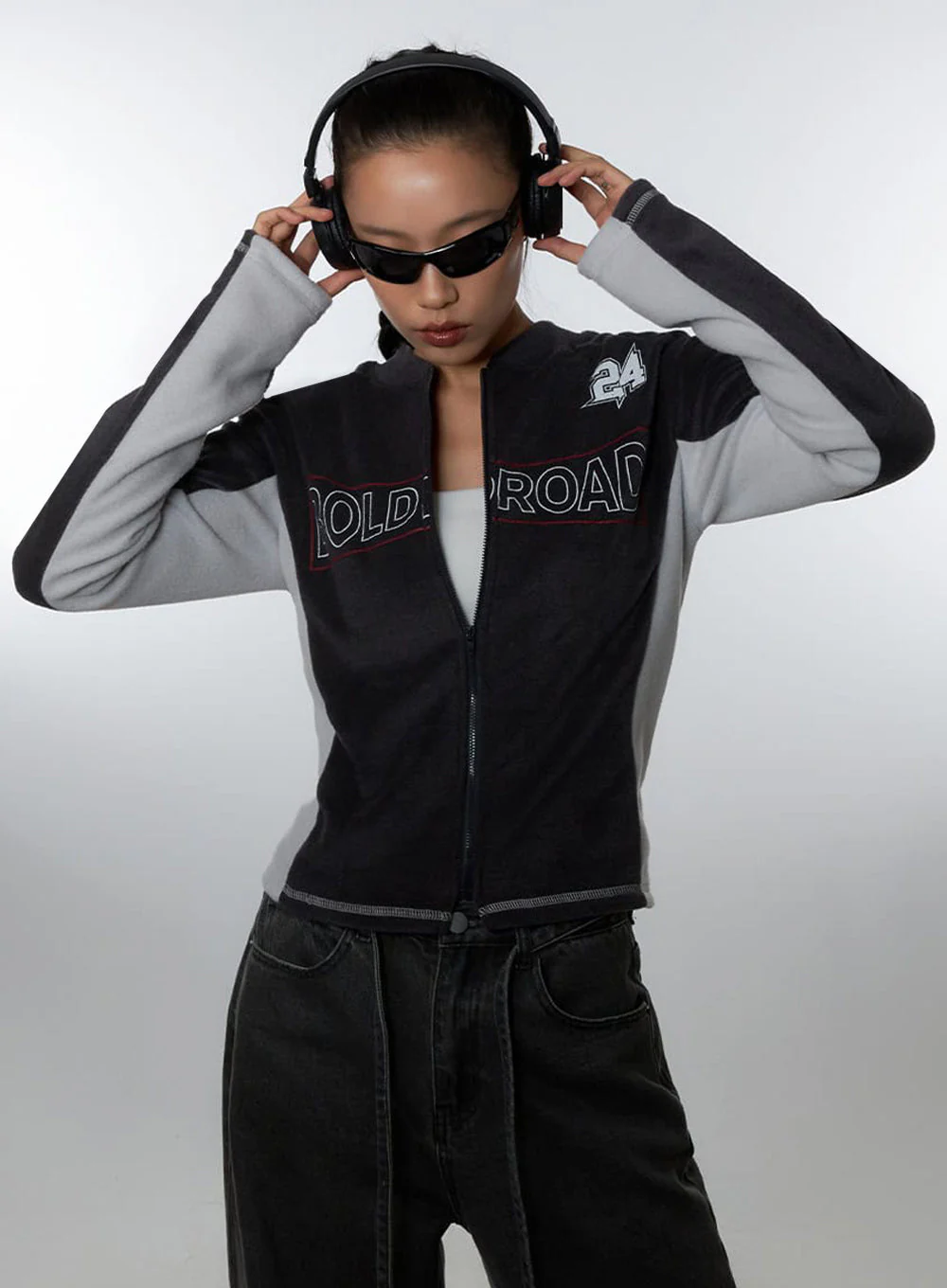 Dark gray Polyester Slim Fit Hoodie IO409