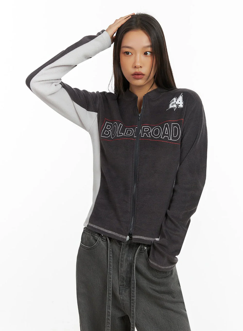 Dark gray Polyester Slim Fit Hoodie IO409 - Image 4