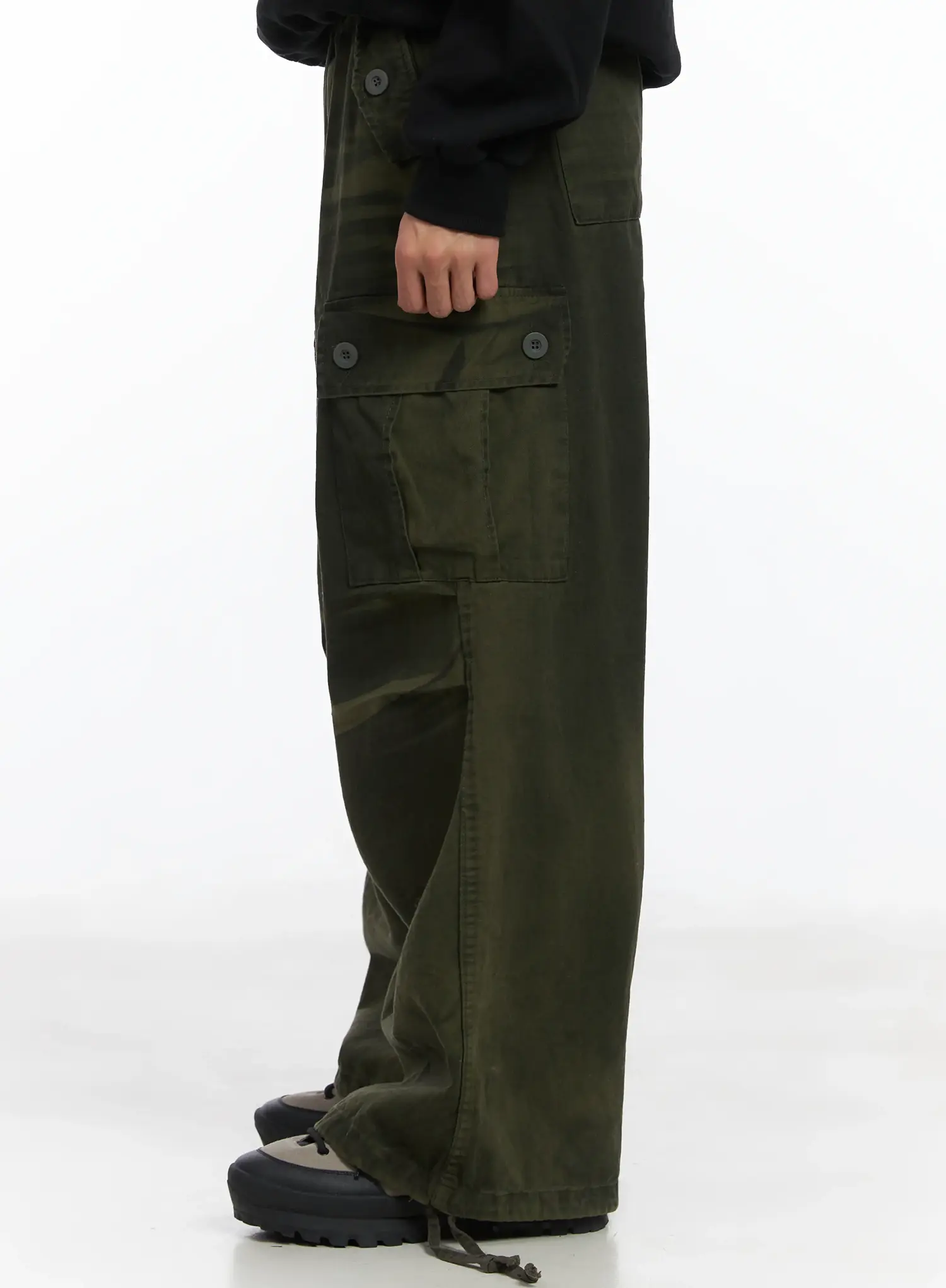 Dark Green Wide Cargo Pants ID515 - Image 5