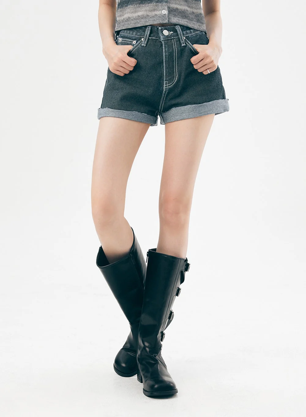 Dark Wash Denim Shorts IL307 - Image 7