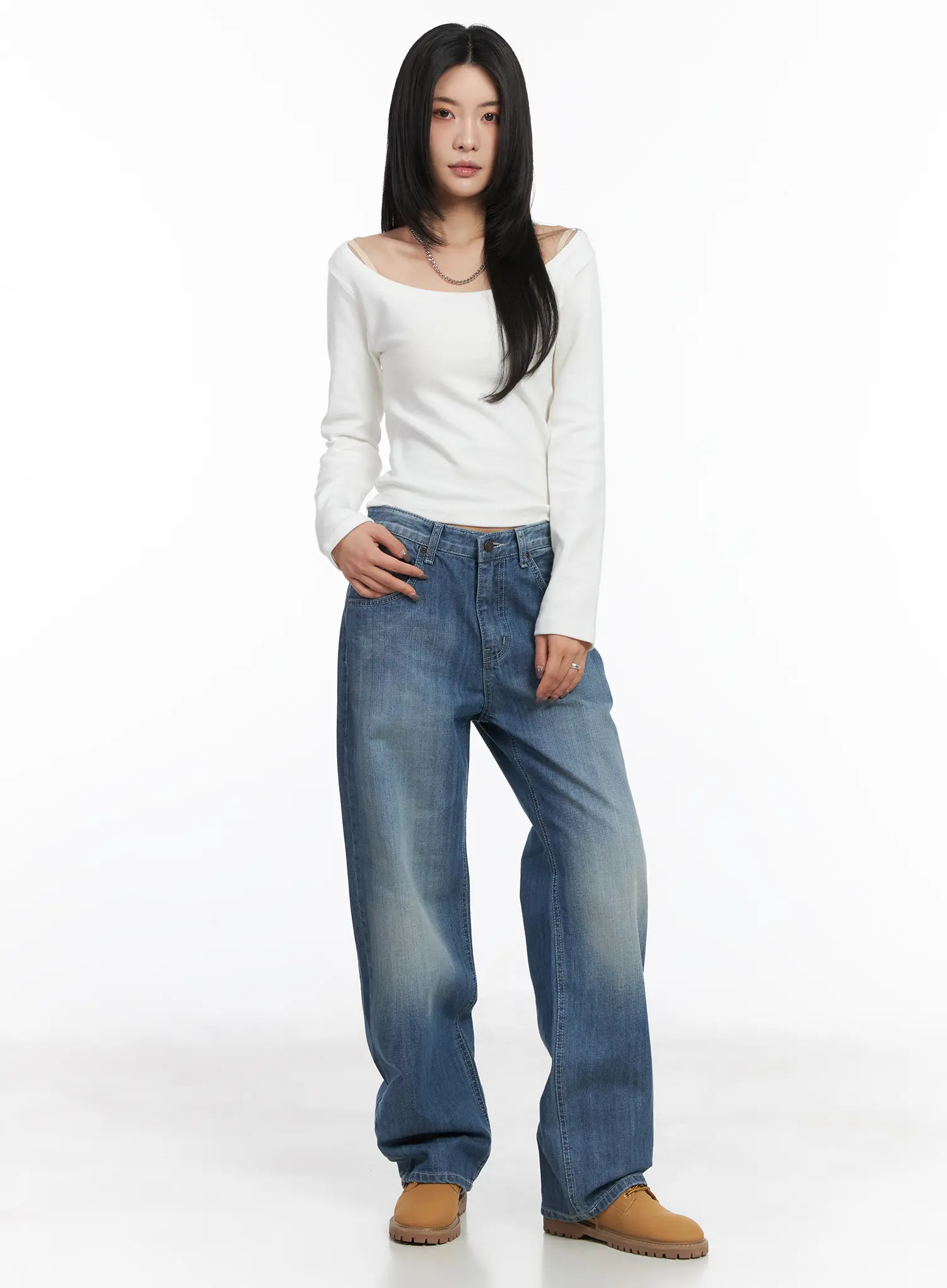 Deep U-Neck Fleece Long-Sleeve Tee CD505 - Image 2