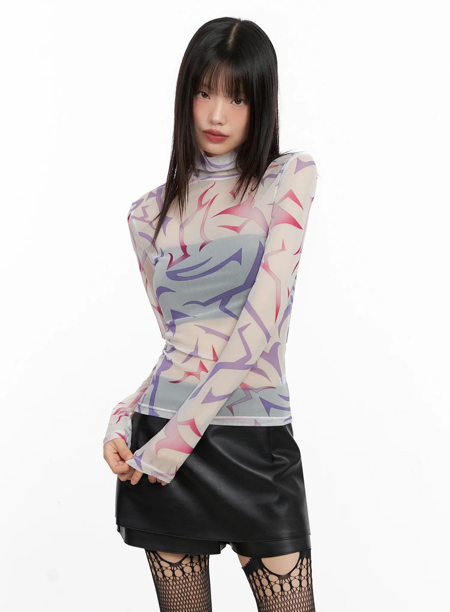 Demon Print Mesh Turtleneck IN503 - Image 2