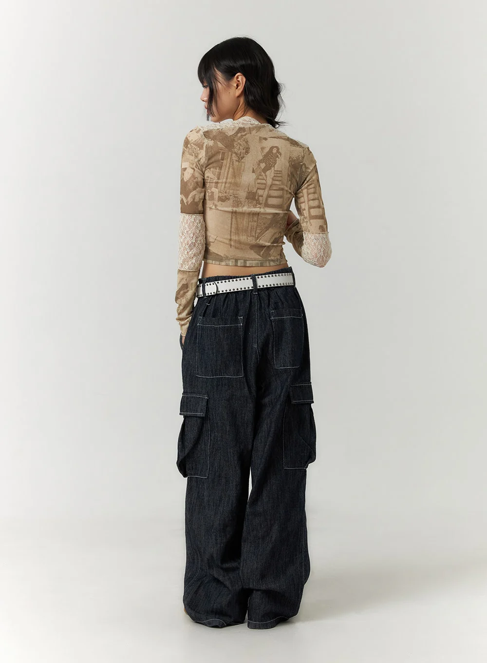 Denim Cargo Wide Leg Jeans CF407 - Image 6