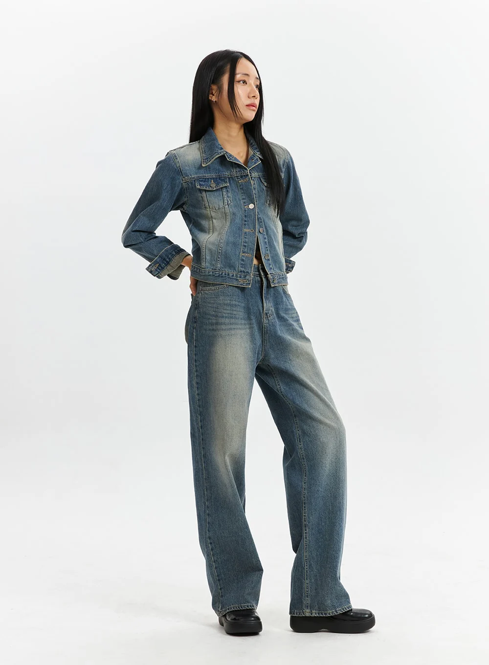 Denim Collar Button Jacket CD320 - Image 4