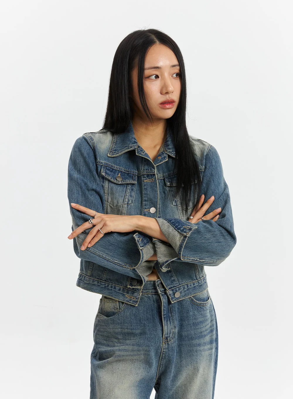 Denim Collar Button Jacket CD320 - Image 5