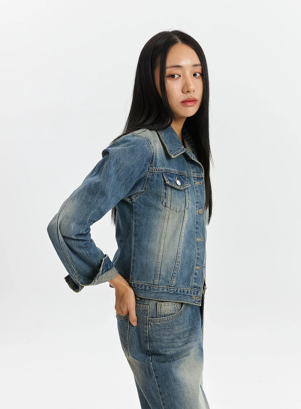 Denim Collar Button Jacket CD320 - Image 6