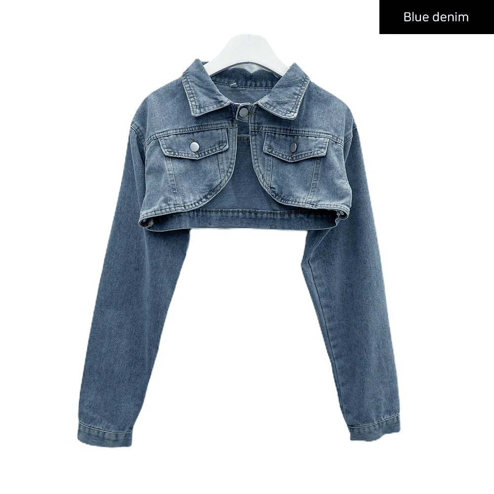 Denim Cropped Bolero Jacket C2701 - Image 16