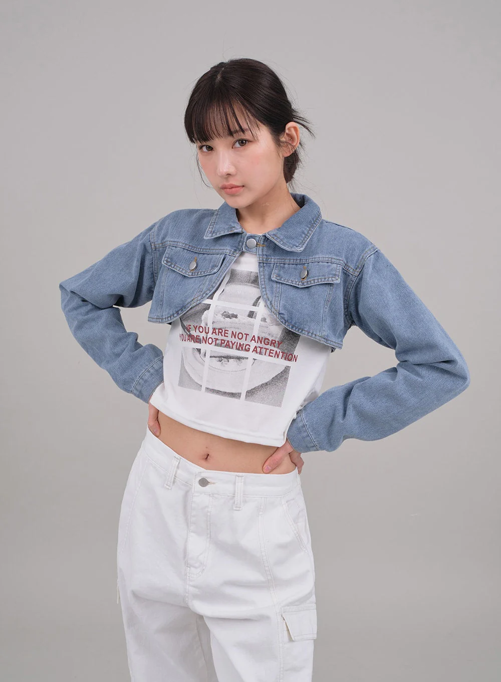 Denim Cropped Bolero Jacket C2701 - Image 2