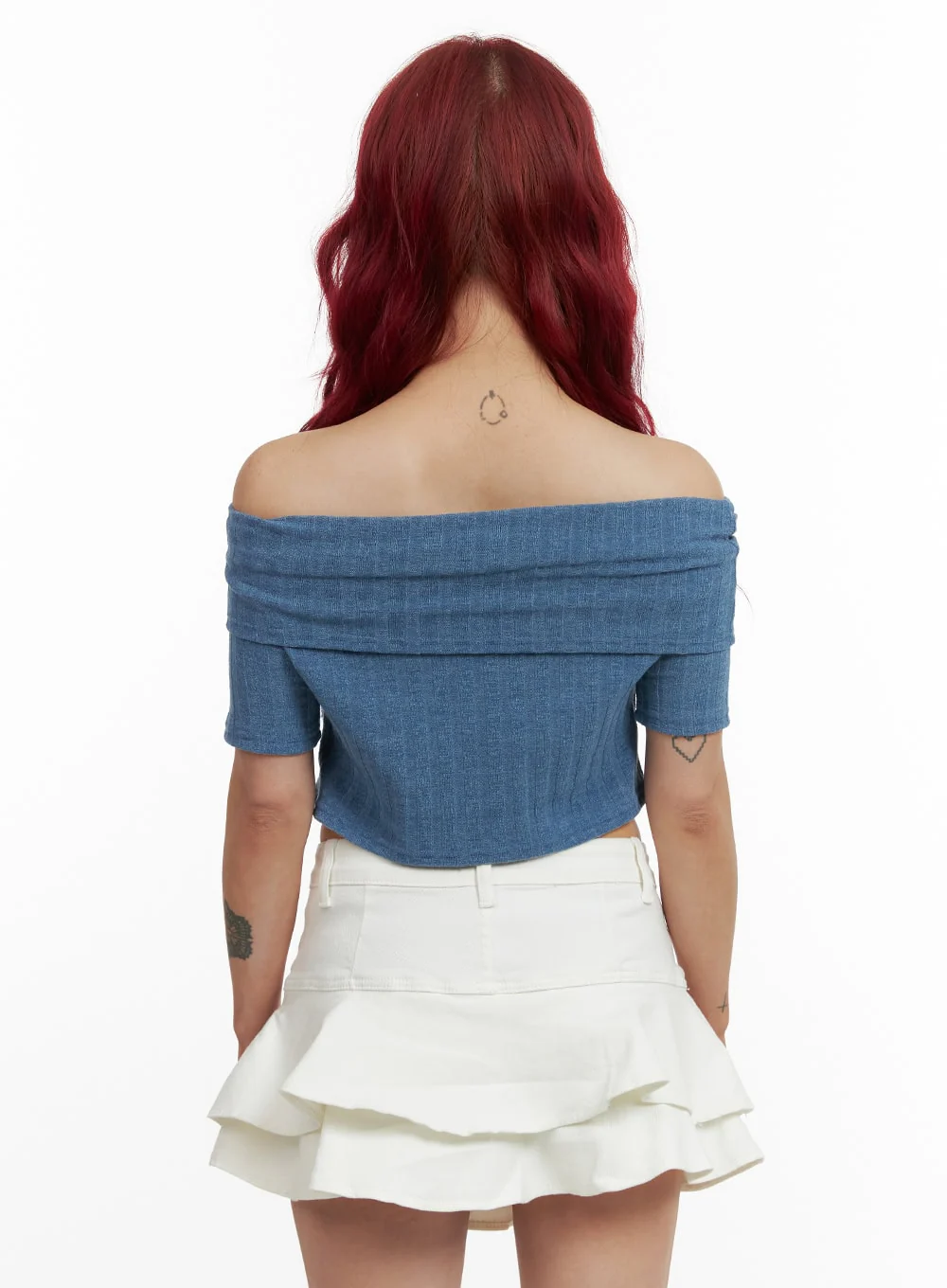 Denim Detail Off Shoulder Crop Top CY430 - Image 5