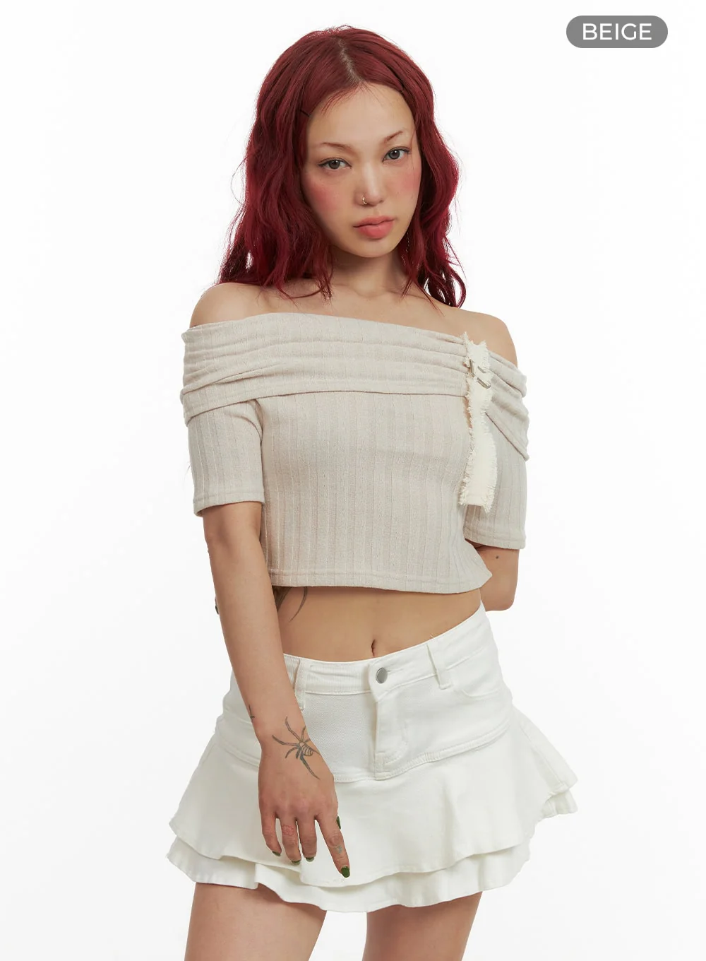 Denim Detail Off Shoulder Crop Top CY430 - Image 7