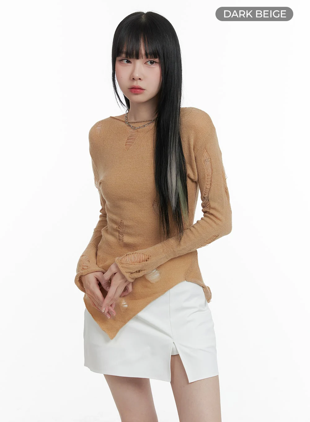 Destroyed Unbalanced Edge Knit Top OM426 - Image 7