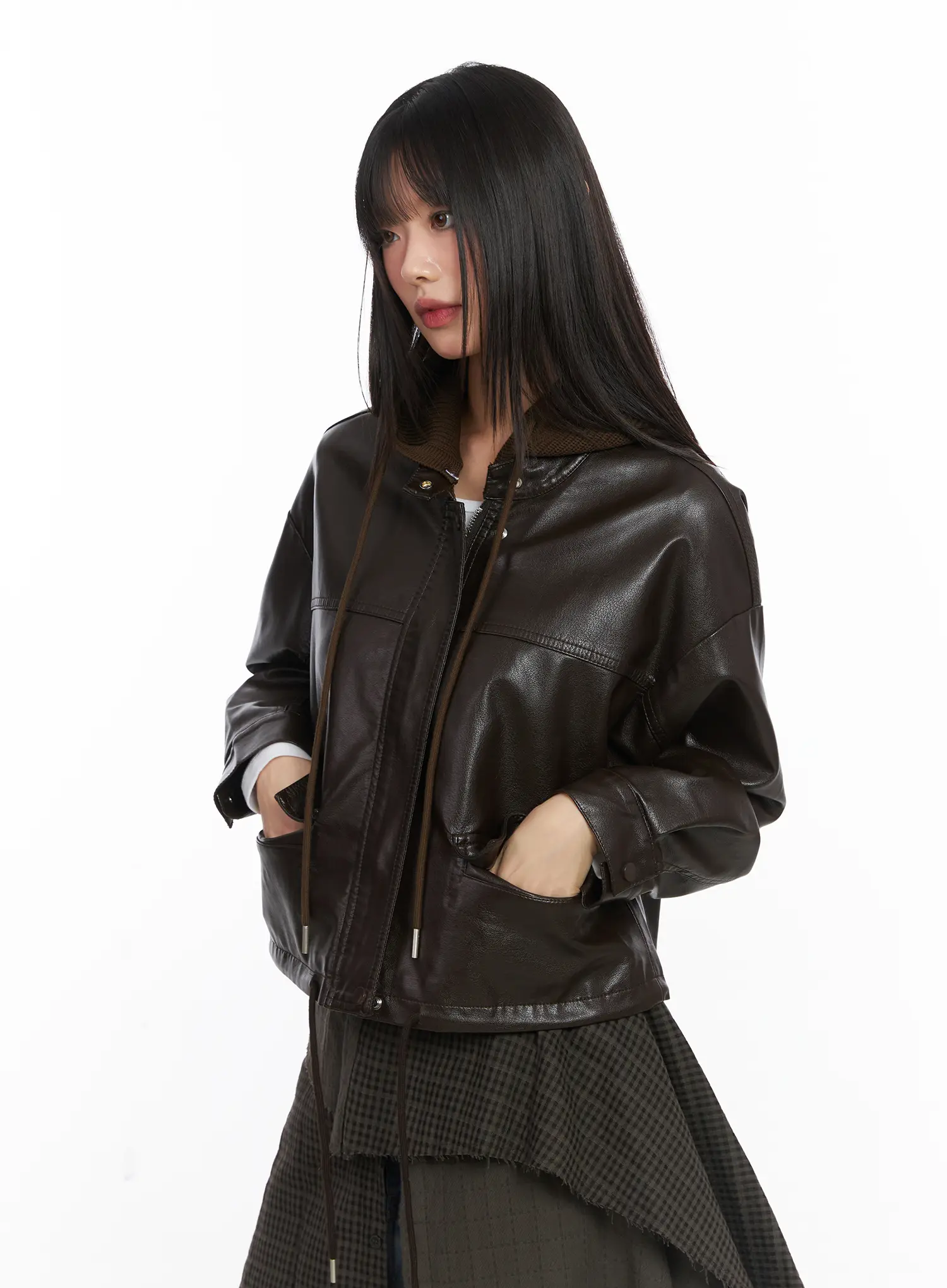 Detachable Hooded Leather Jacket CD519 - Image 11