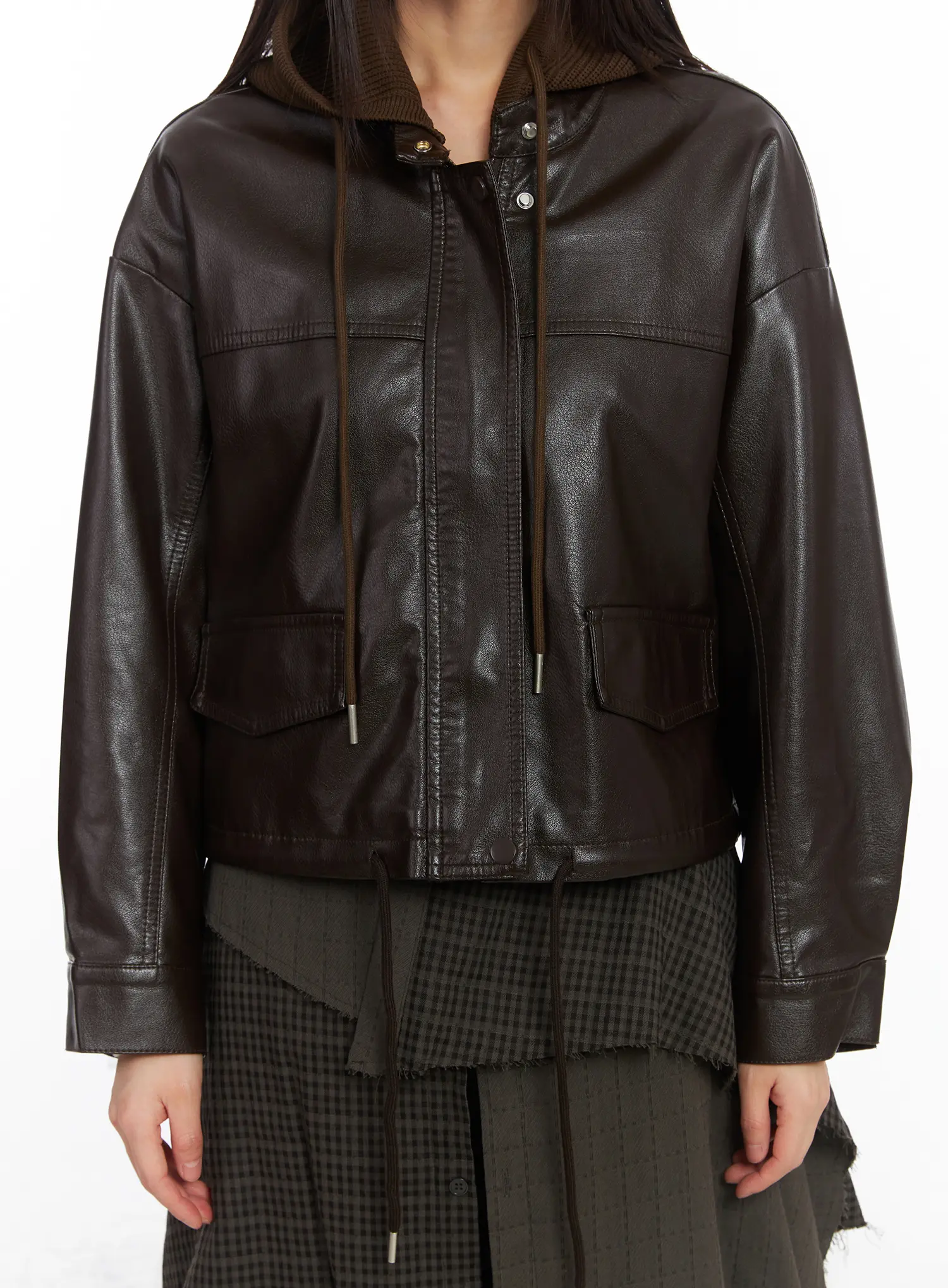 Detachable Hooded Leather Jacket CD519 - Image 8