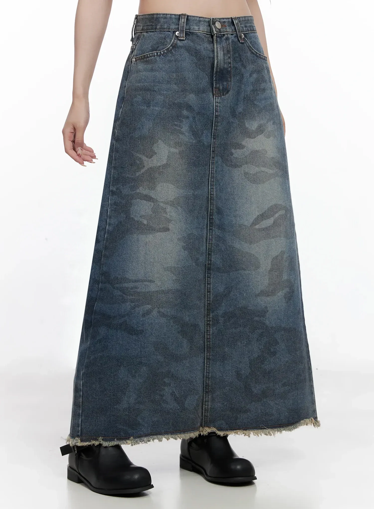 Distressed Denim Maxi Skirt IN514 - Image 5