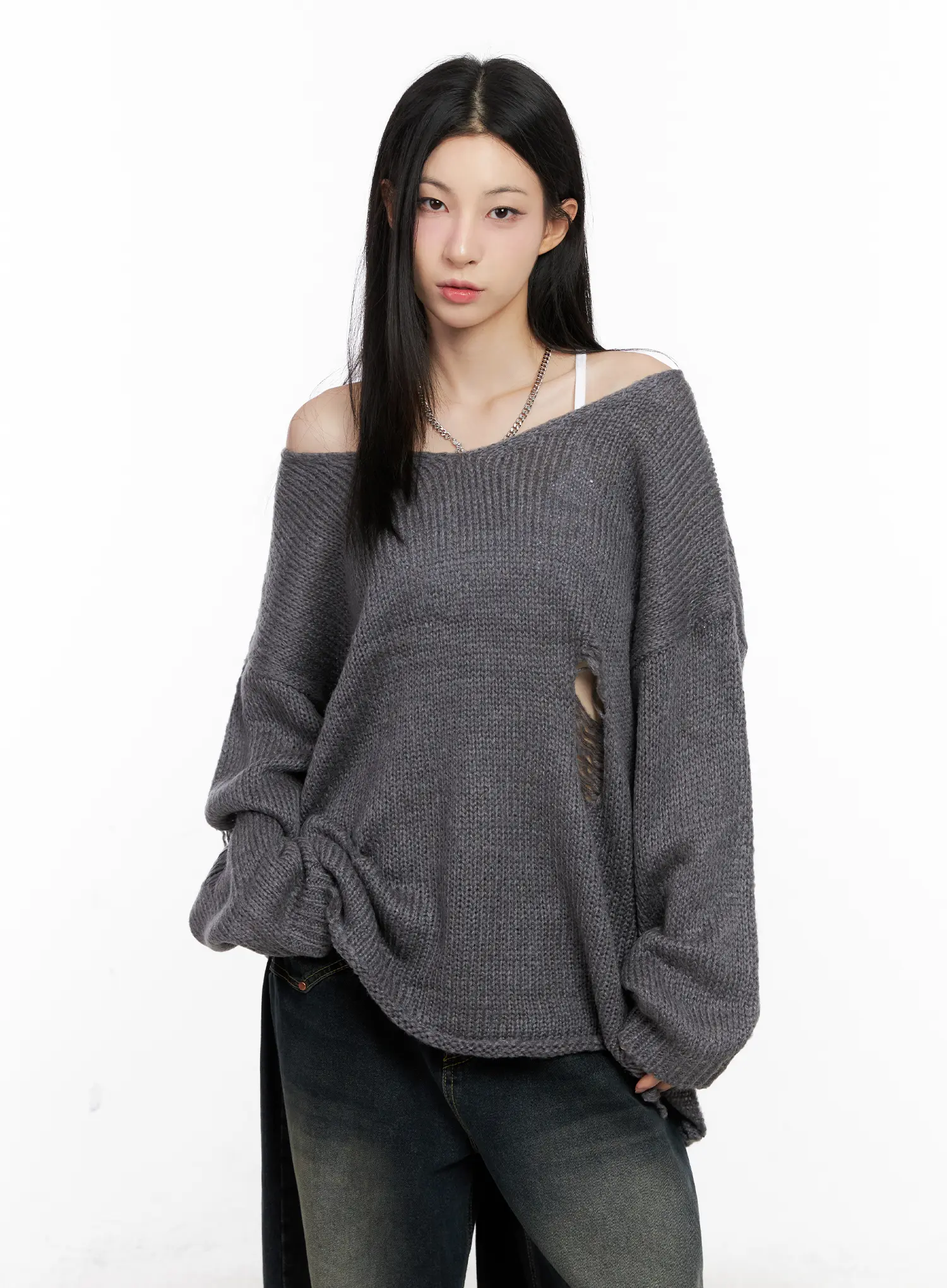 Distressed Loose Knit Sweater CG522 - Image 2