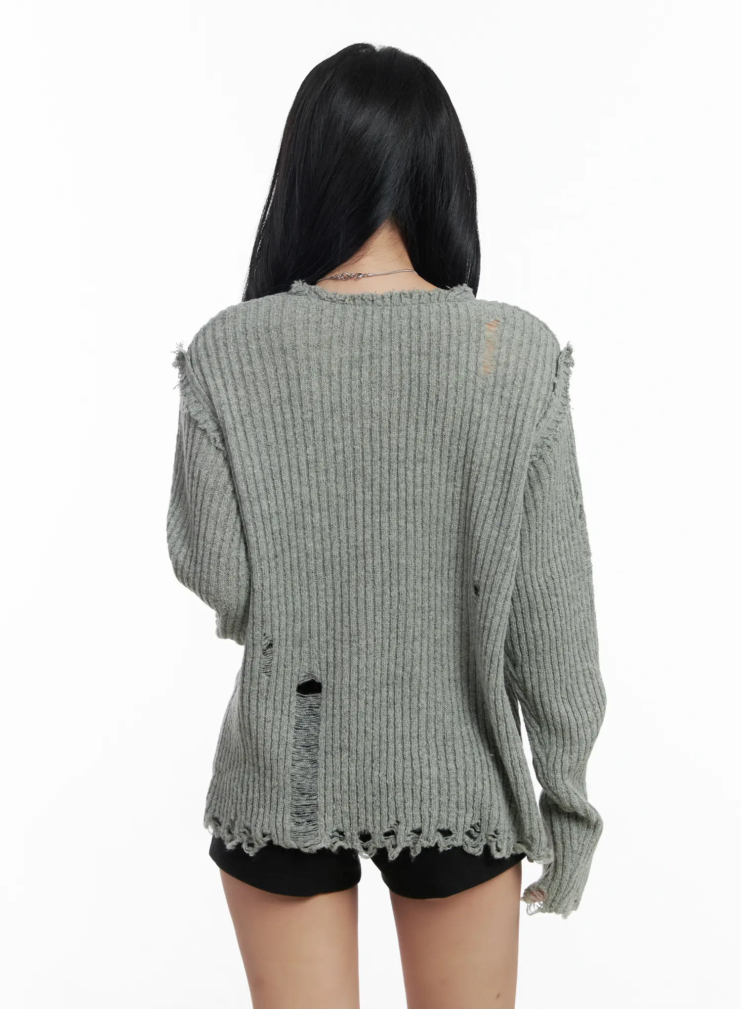Distressed Oversized V-Neck Sweater CJ515 - Image 10