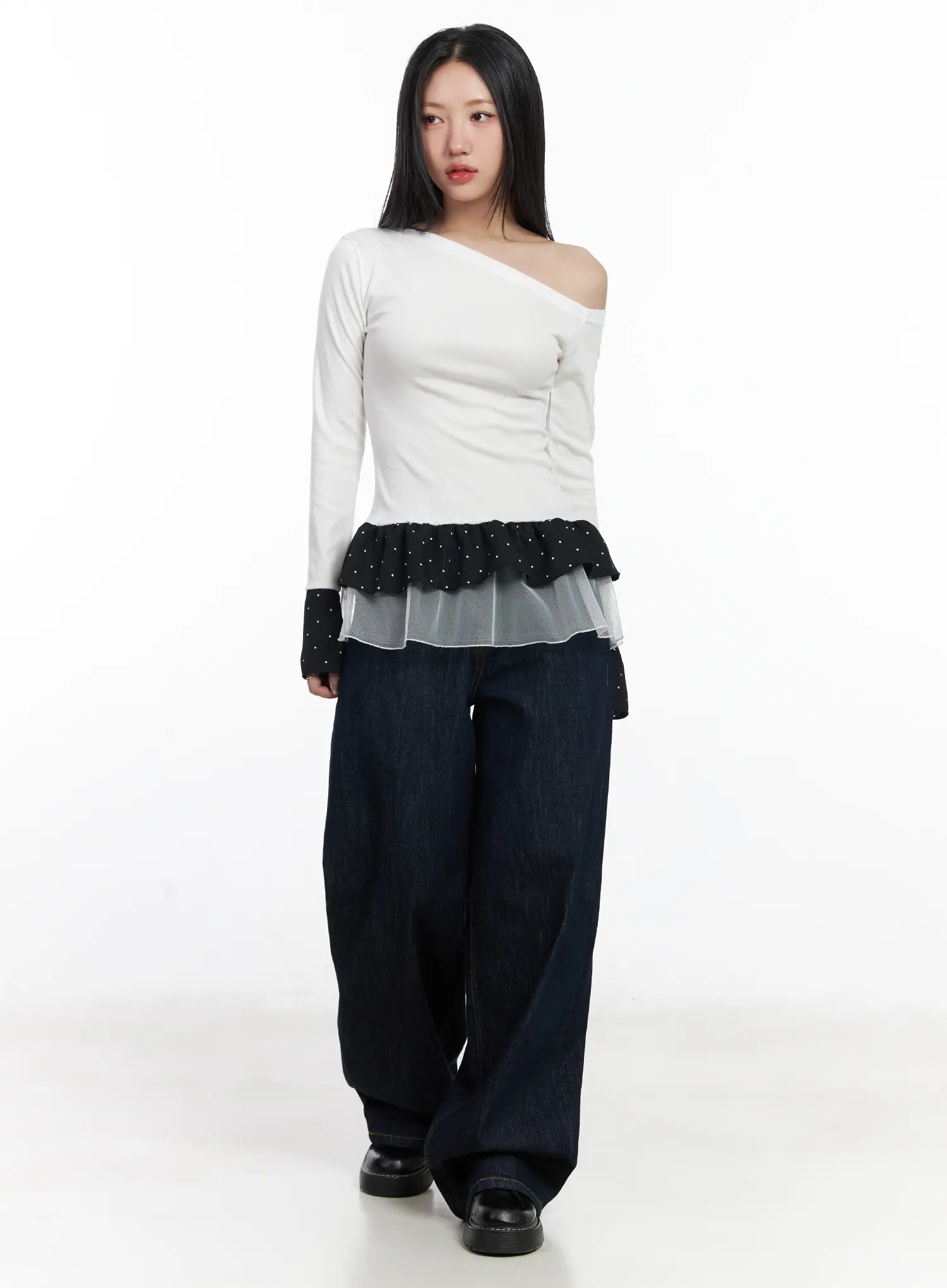 Dotted Frill Long Sleeve Top CF503 - Image 2