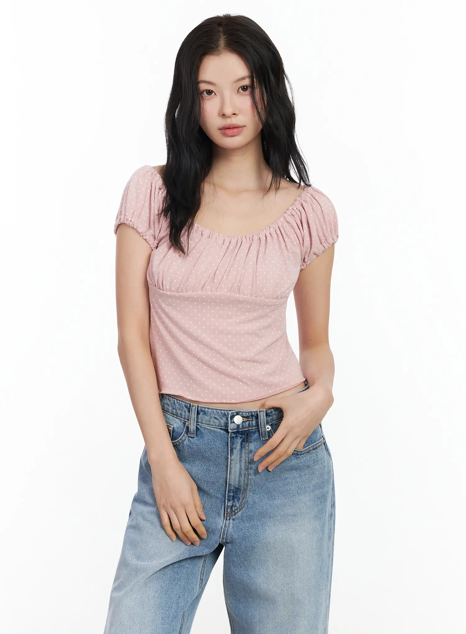 Dotted Puff Sleeve Top IM524 - Image 4