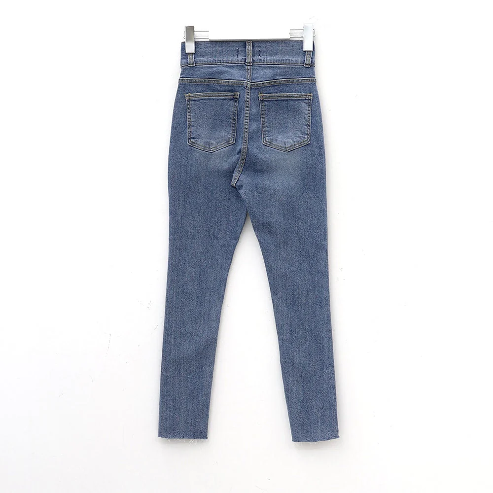Double Button Raw Hem Skinny Jeans IA11 - Image 18