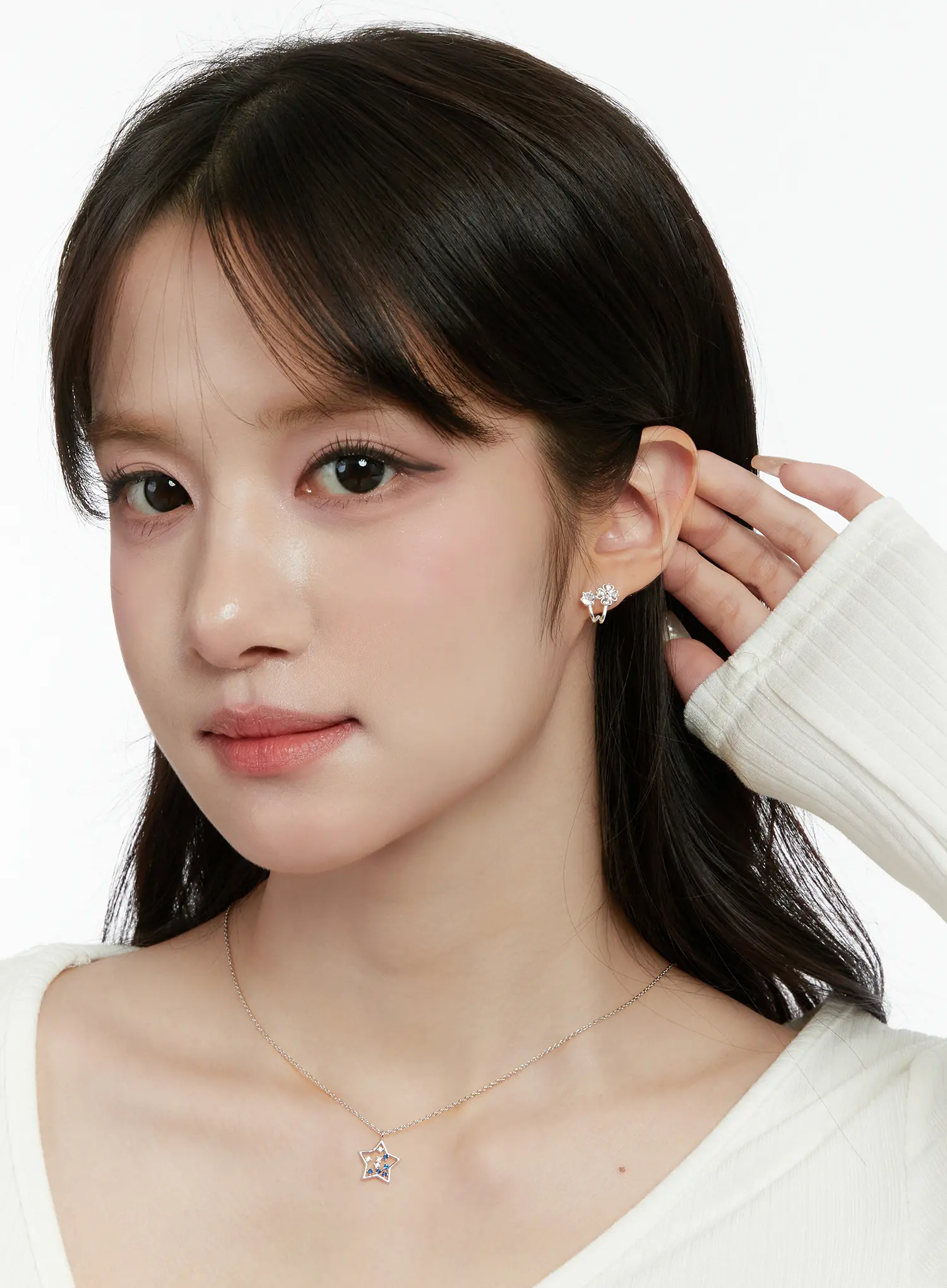Double Cubic Clover Earrings CD514 - Image 3