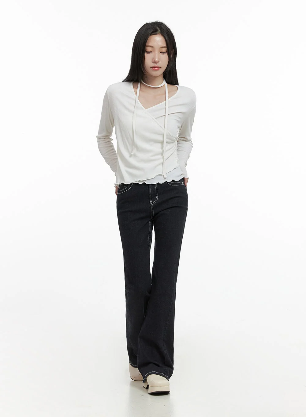 Elegant Buttoned Wrap Long Sleeve Top CS430 - Image 2