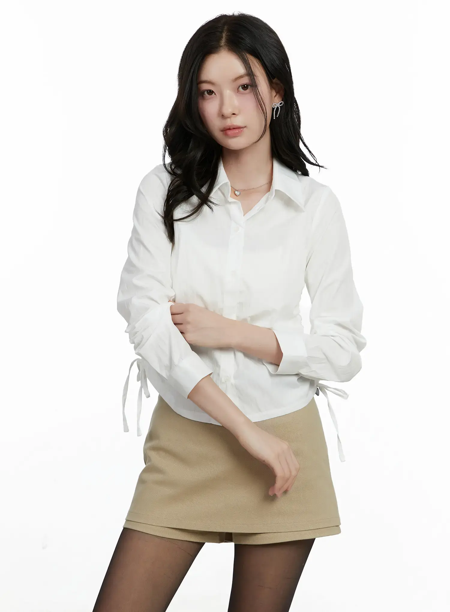 Elegant Cropped String Long Sleeve Shirt F502