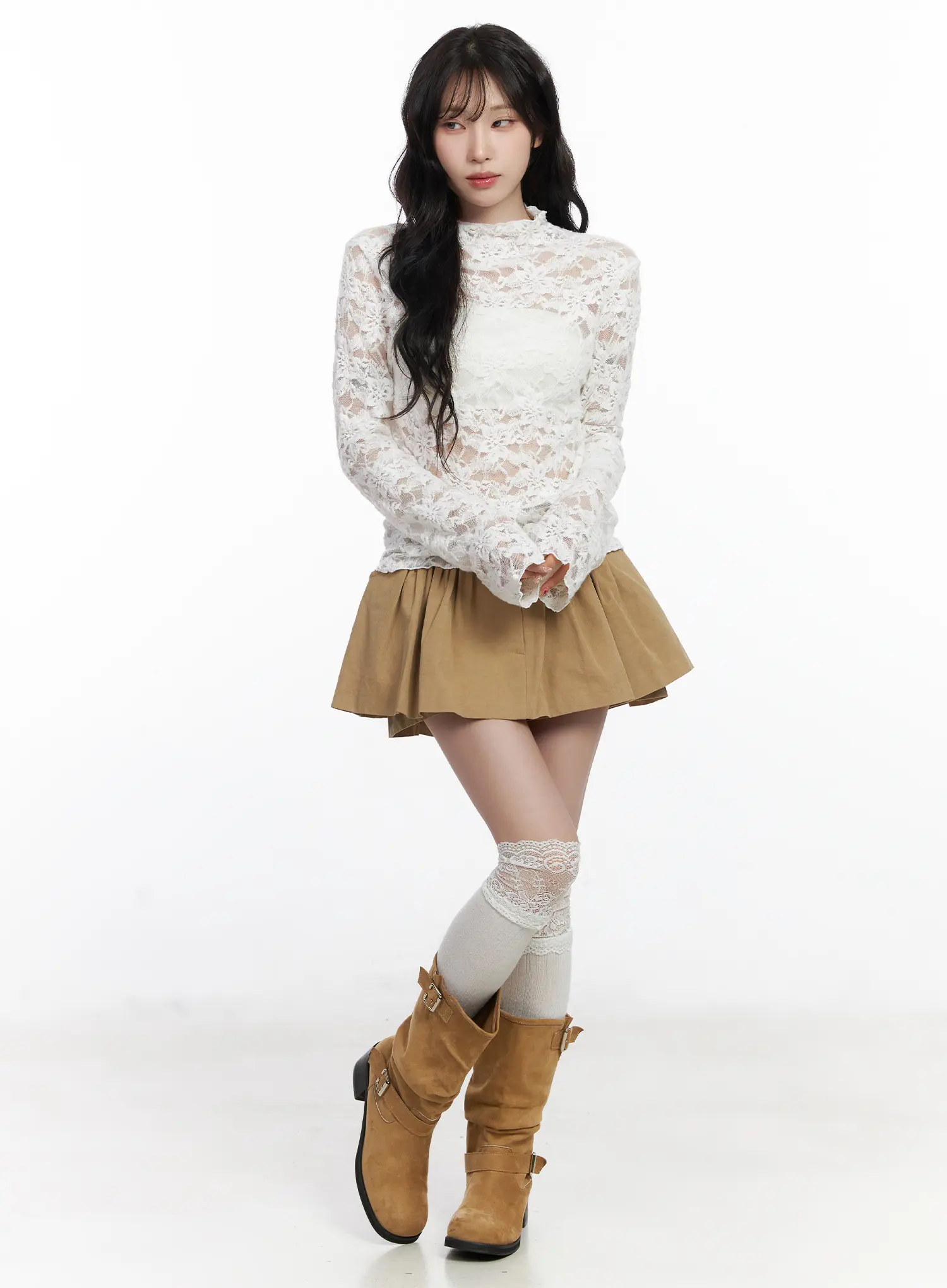 Elegant Floral Lace Sheer Turtleneck Top CJ526 - Image 3