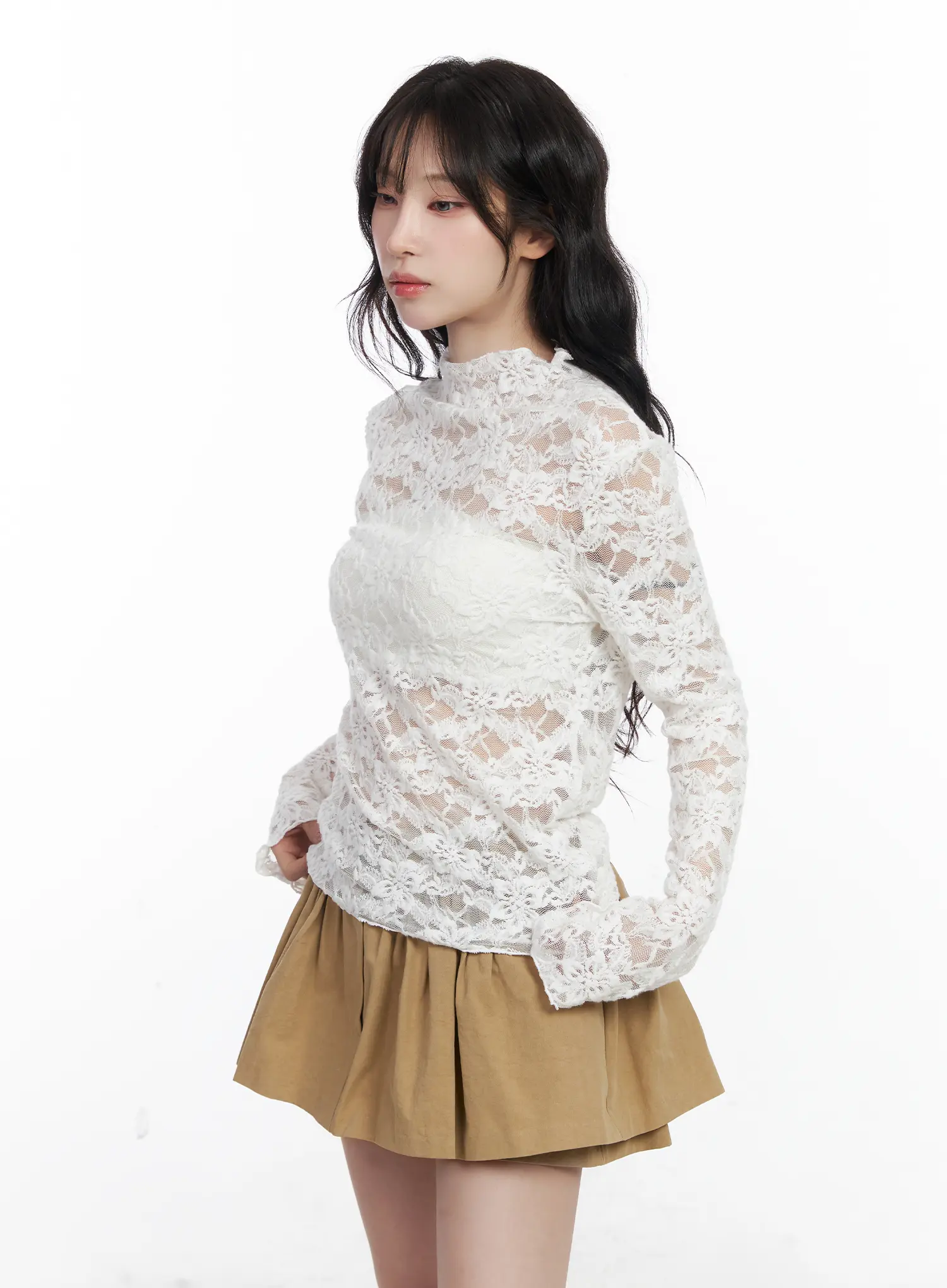 Elegant Floral Lace Sheer Turtleneck Top CJ526 - Image 6