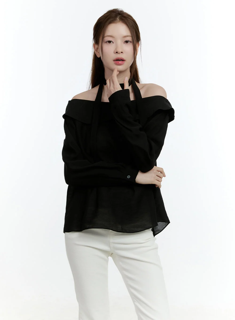 Elegant Off-Shoulder Choker Blouse CF504 - Image 2