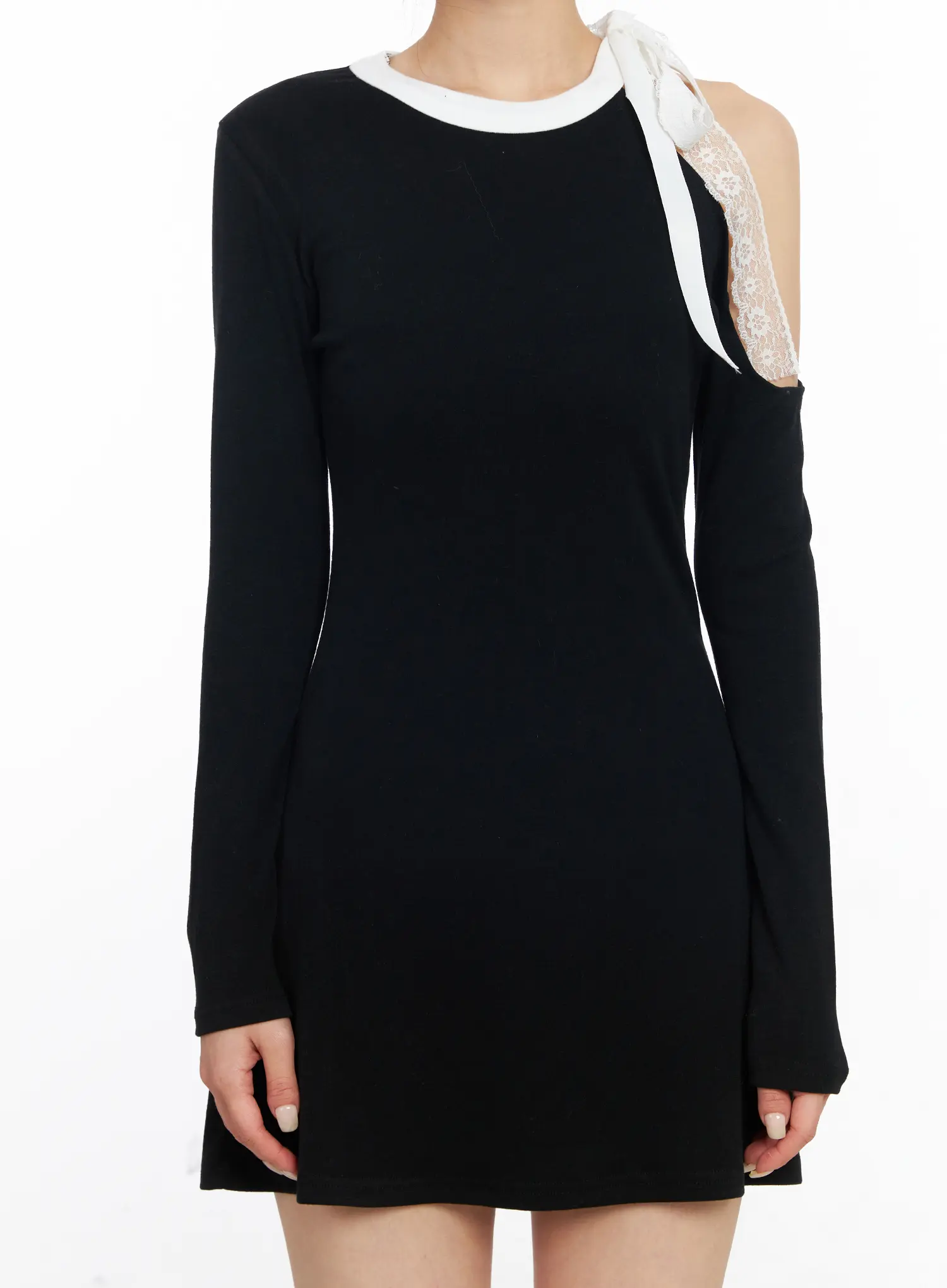 Elegant One-Shoulder Laced Mini Dress CJ522 - Image 3