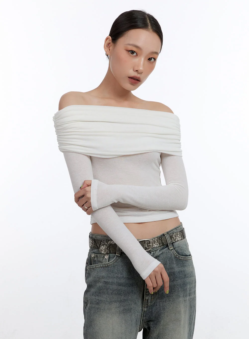 Elegant Shirred Off-Shoulder Top CN401 - Image 6