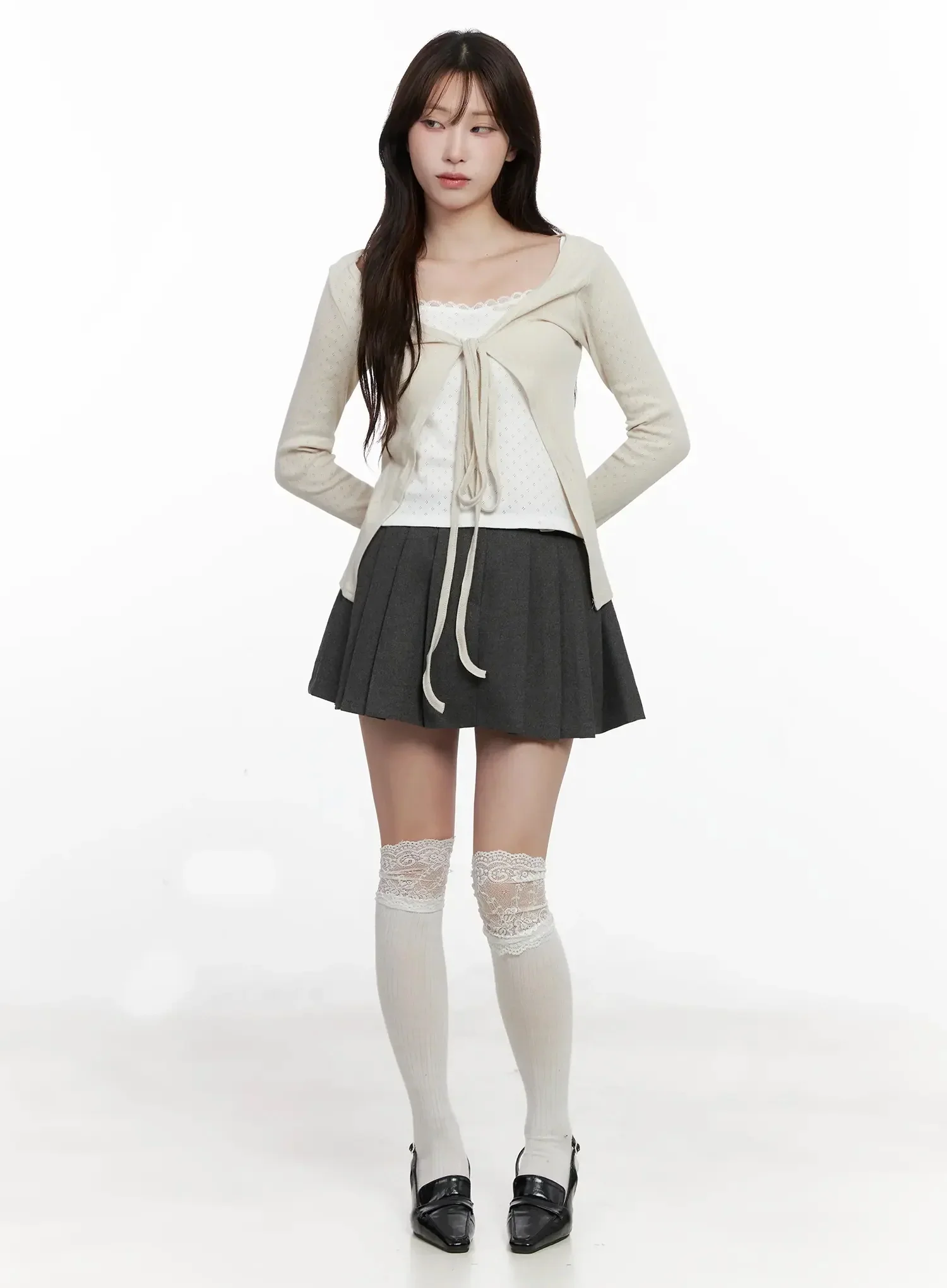 Elegant Tie-Front Ribbon Cardigan IN514 - Image 3