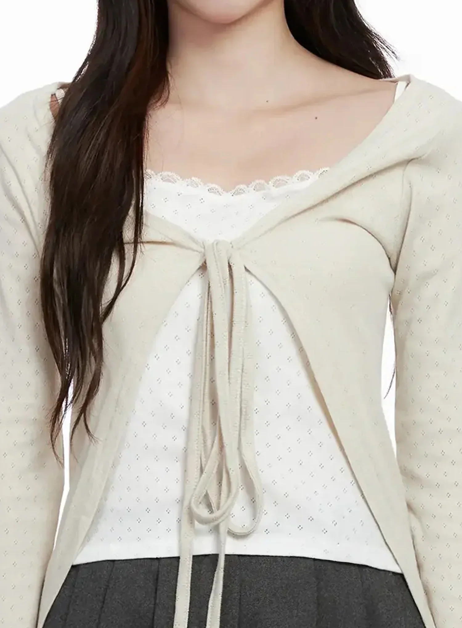Elegant Tie-Front Ribbon Cardigan IN514 - Image 4