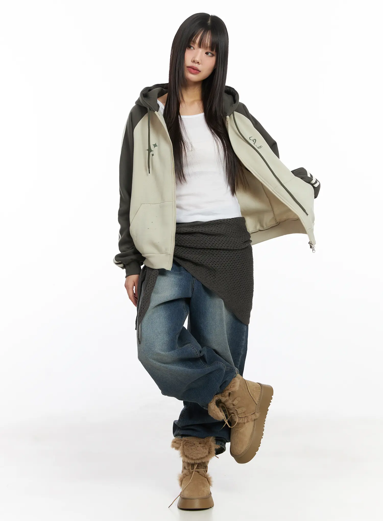 Eliza Fleece-Lined Washed Wide Leg Jeans CD518 - Image 2