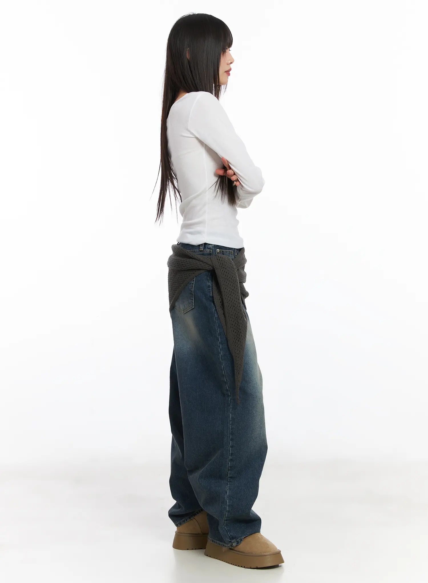 Eliza Fleece-Lined Washed Wide Leg Jeans CD518 - Image 8