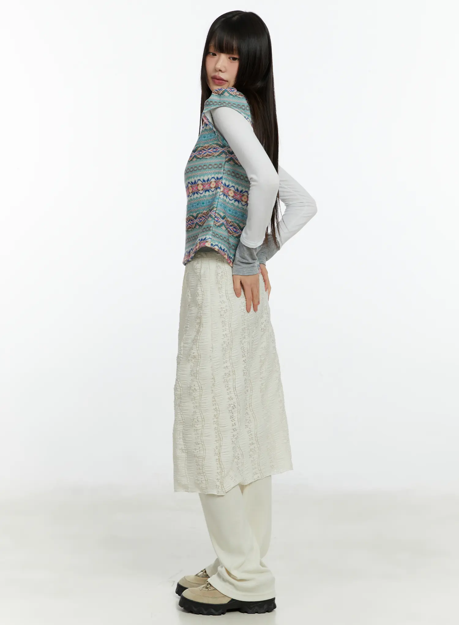 Fair Isle Puff Short Sleeve Top CF509 - Image 4