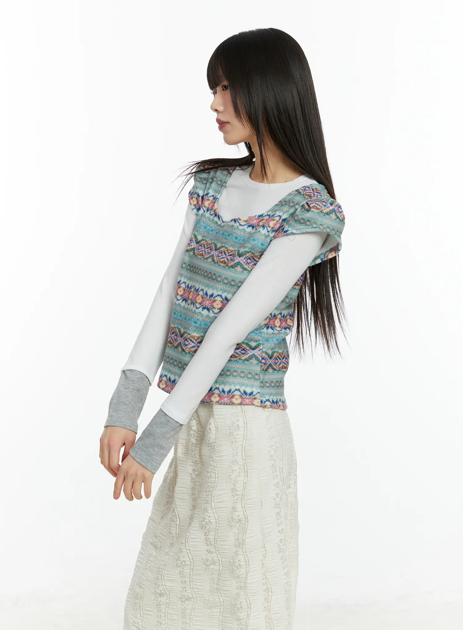 Fair Isle Puff Short Sleeve Top CF509 - Image 6