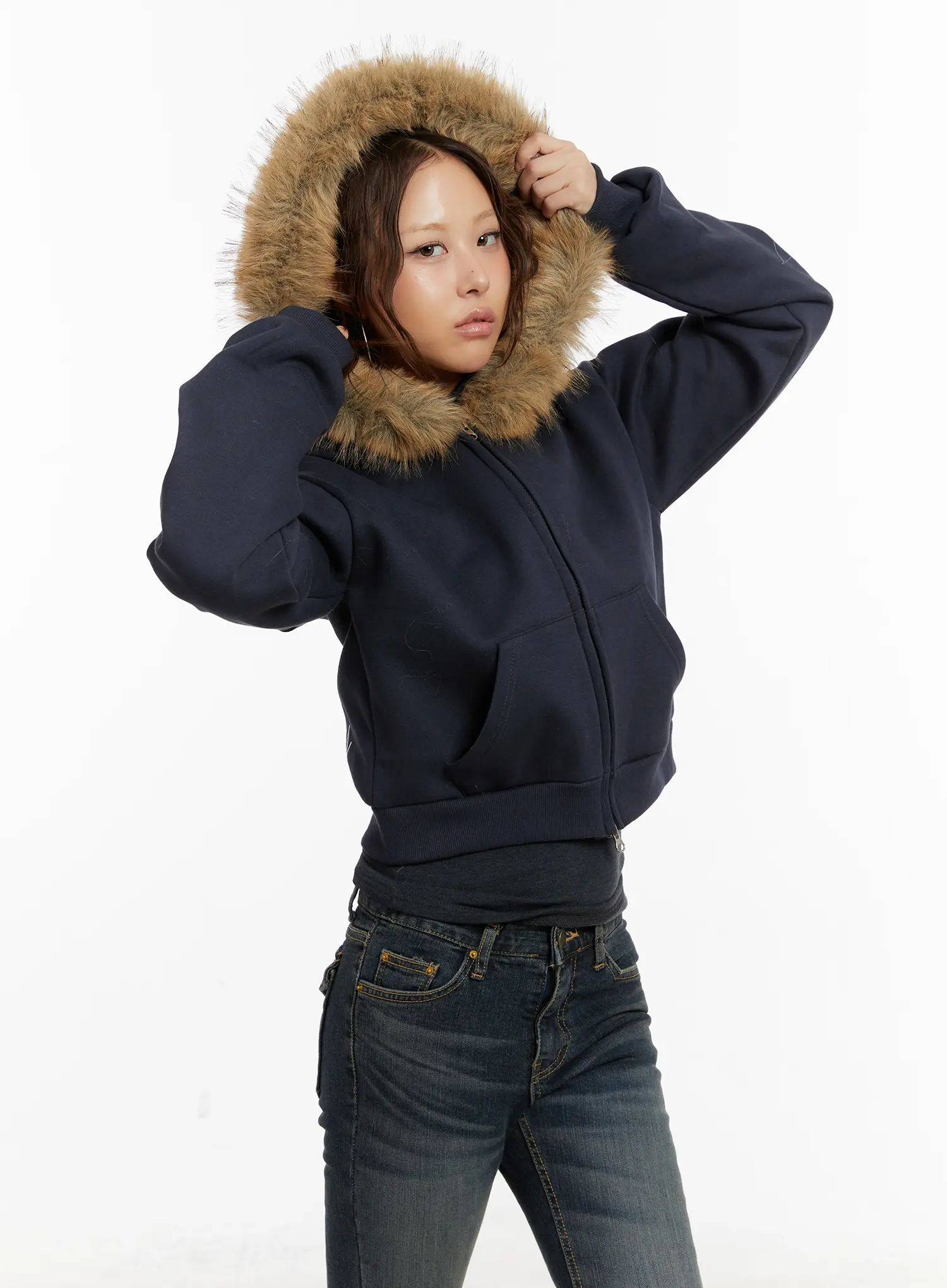 Faux Fur Graphic Fleece Zip-Up Hoodie CD515 - Image 5