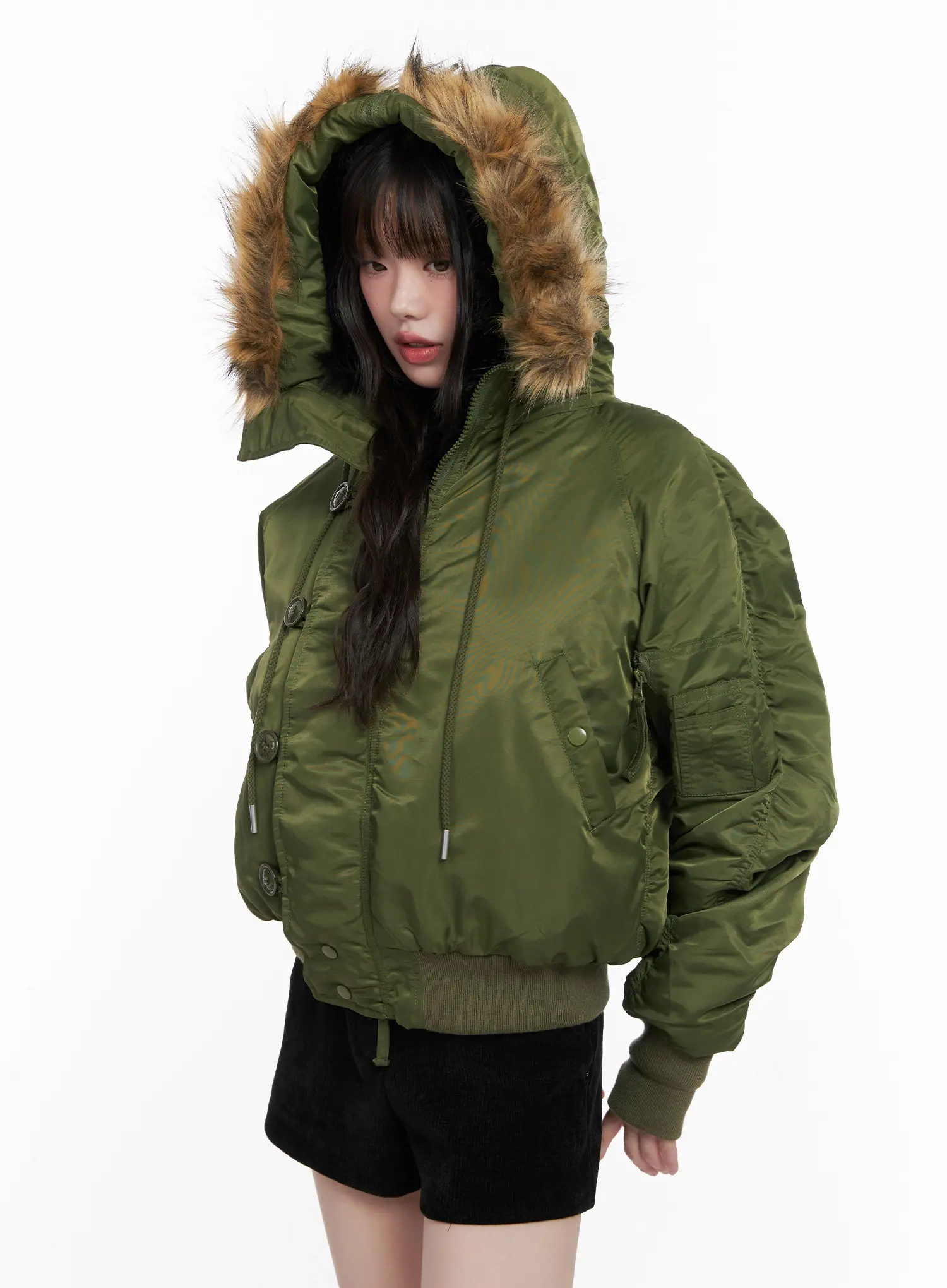Faux Fur Lined Bomber Jacket CN510 - Image 10